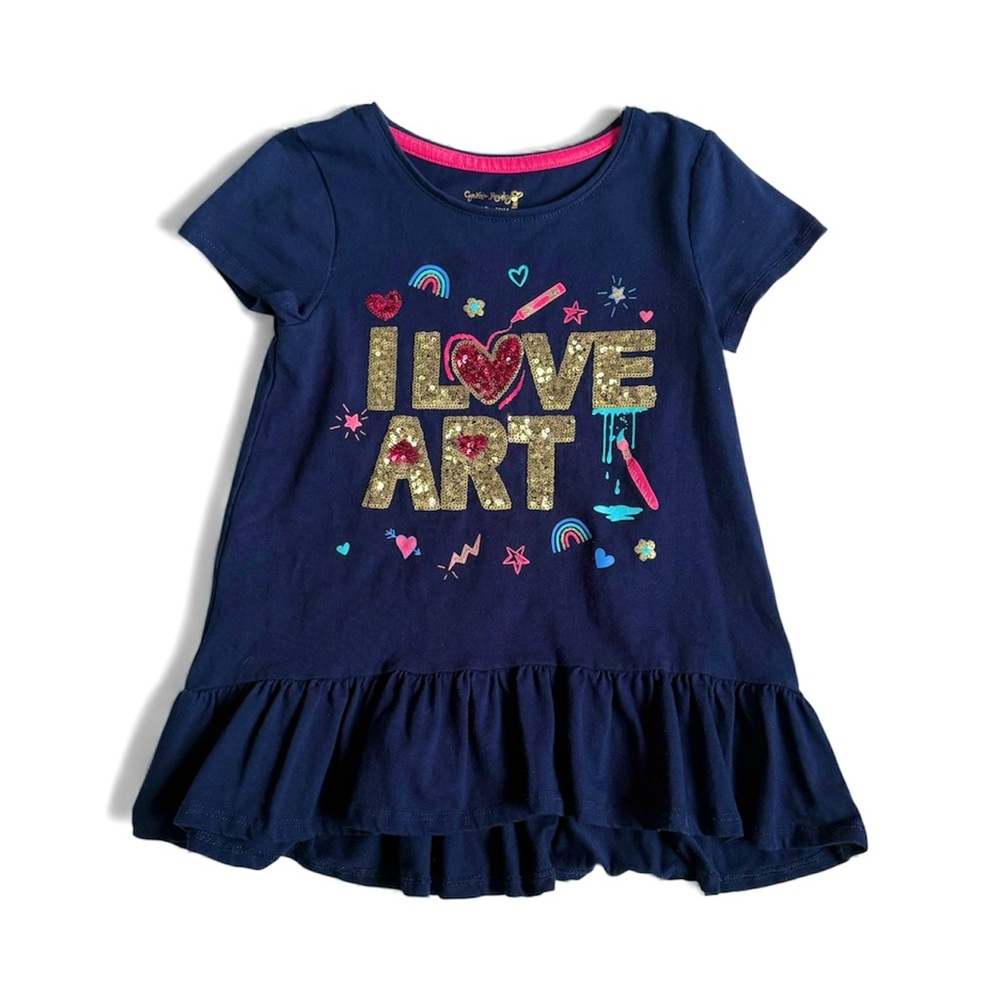 Cynthia Rowley Navy “I Love Art” Short Sleeve Top M 7/8